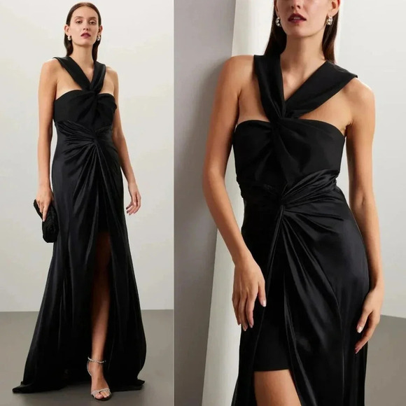 cinq a sept Dresses & Skirts - Cinq à Sept Dorrit Black Twist Front Mixed Media Satin‎ Split Front Maxi Dress 2
